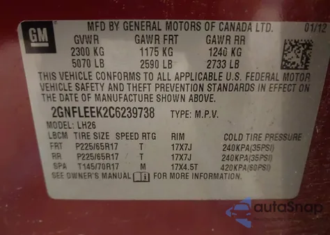 2012 Chevrolet Equinox 1Lt z USA, uszkodzony, nr VIN 2GNFLEEK2C6239738